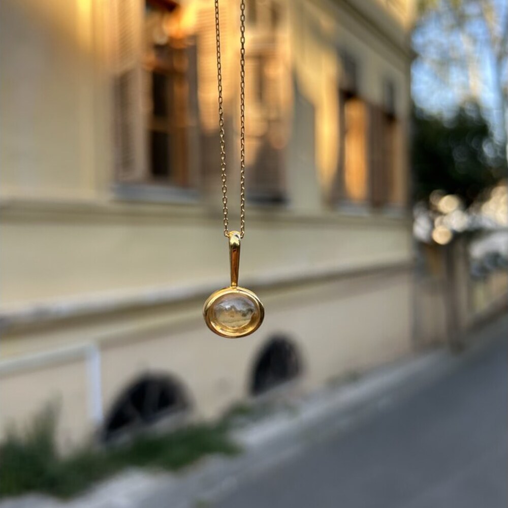 Sitrin Taşı 925 gümüş üzeri 24 k altın kaplama kolye 2